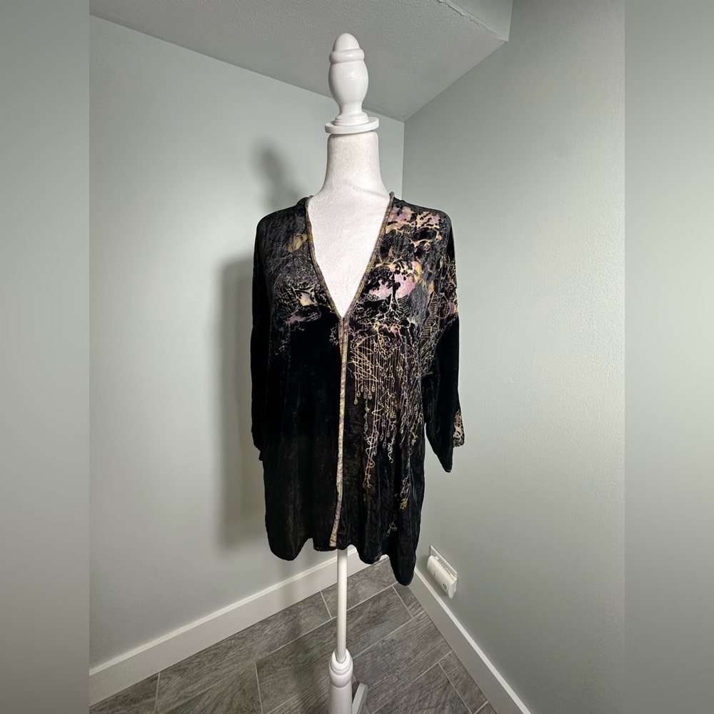 CITRON Silk Rayon Blend Burnout Velvet Kimono Topper Cardi Size XS - Picture 3 of 14